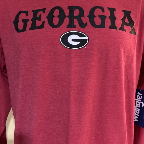 NEW UGA Georgia Bulldogs Wrangler Long Sleeve Red Crew Neck Shirt Men's L - Picture 2 of 7